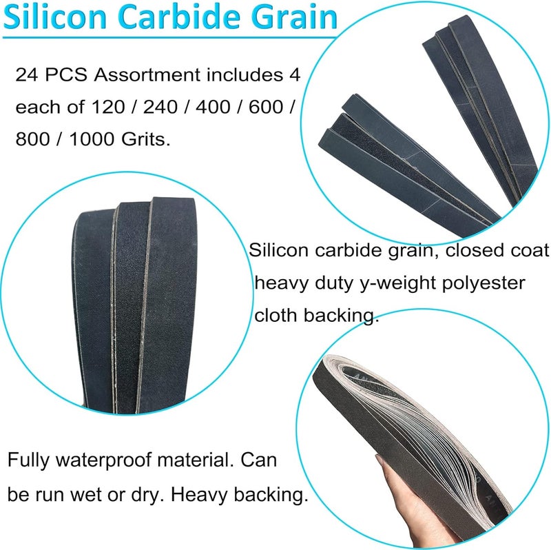 SACKORANGE 24 Pack 1 x 30 Inch Silicon Carbide Sanding Belts Assorted -120 240 400 600 800 and 1000 Grits, High Performance Sander Belts For Knife Sharpening and Metalworking - Image 4